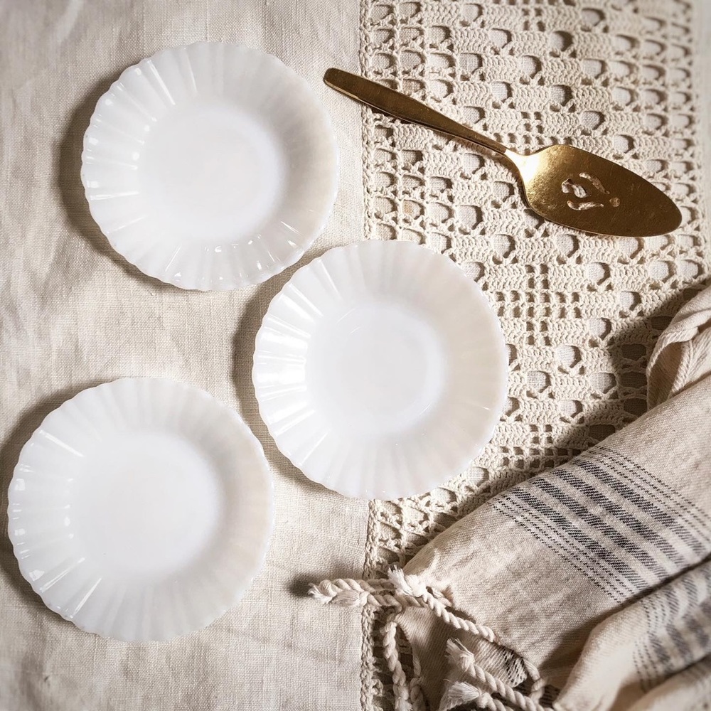 Vintage Set of Three Milk Glass Dessert Plates